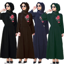 Moda flor bordados mulheres roupas islâmicas vestido muçulmano abaya dubai